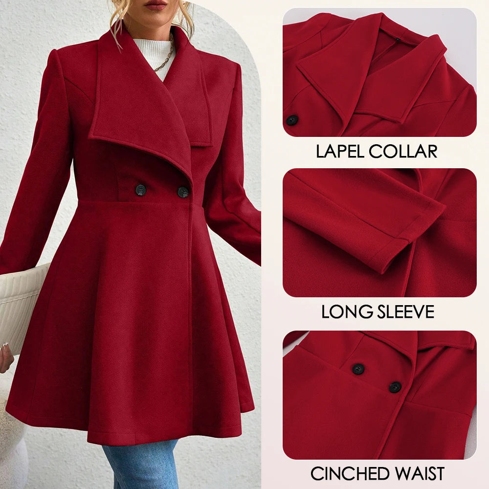 Eleganter Damen-Wintermantel – Zweireihiger Mantel mit Revers & Knopfleiste